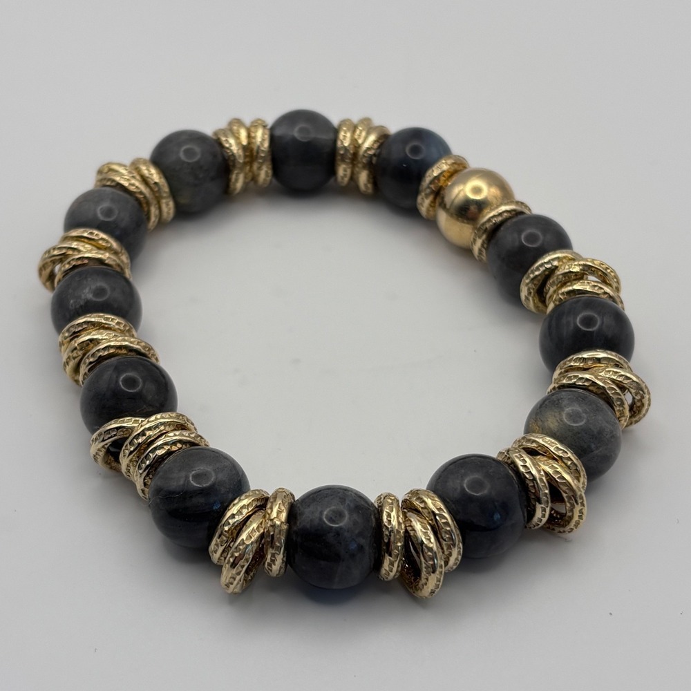 Vintage Veronese Bracelet Gray Stone Magnetic Hidden Clasp Bangle
